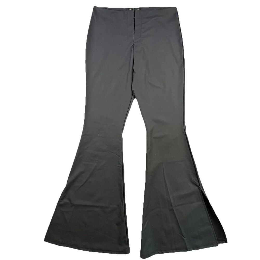 Dolls Kill Club Exx Flare Pants Size Large Black Slit Ankle Goth Festival Disco
